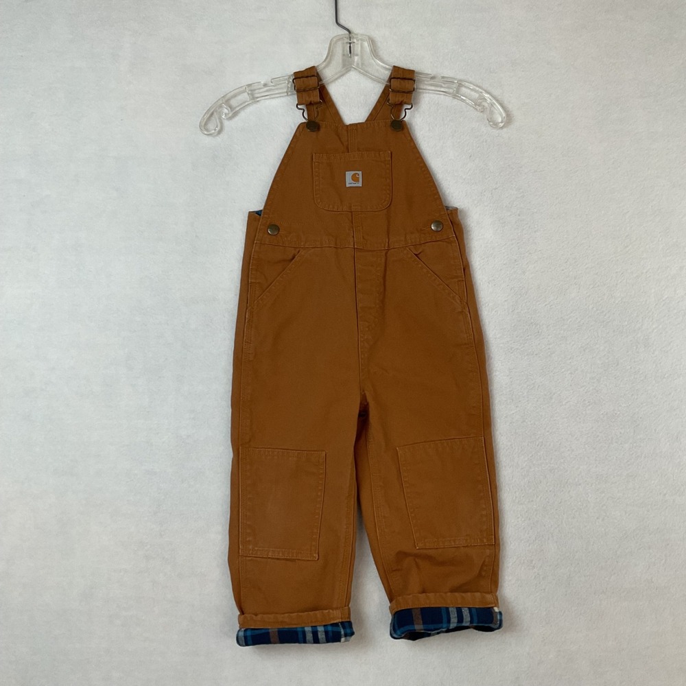 Carhartt Kids 3T Brown Duck Flannel Lined Bib Overalls Double Knee Workwear